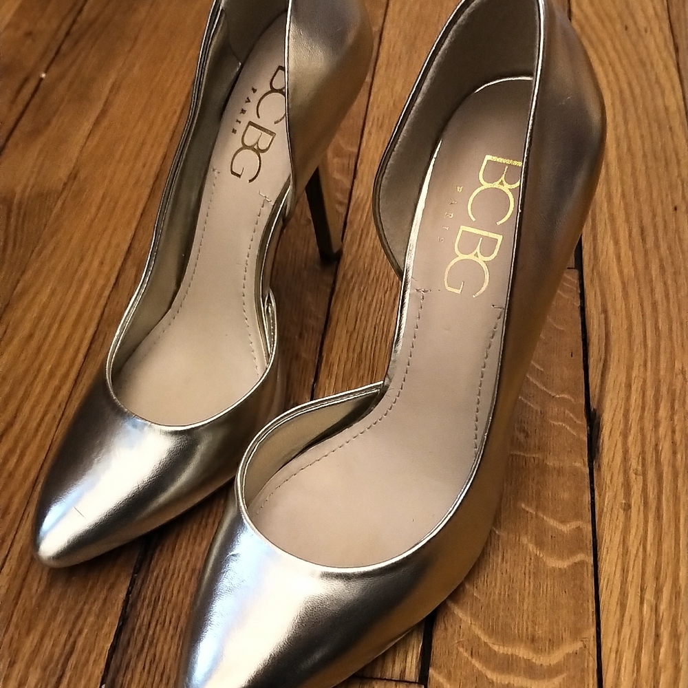 BCBG gold pumps